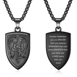 Rnivida Archangel St. Michael Medal Pendant Necklace, Stainless Steel Christian Jewelry for Men Women (Black - Braver)