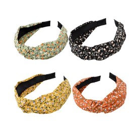 Headbands,4 Pcs Adult Women Boho Beauty Wide Top Knot Turban Fabric Hairband No Slip Headwear Elastic Hair Hoops Fashion Hair Accessories for Women and Girls