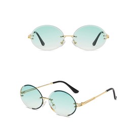 OSAGAMA Mode Sonnenbrille Kleine Ovale Randlose Brille für Damen Herren (Hellgrün)