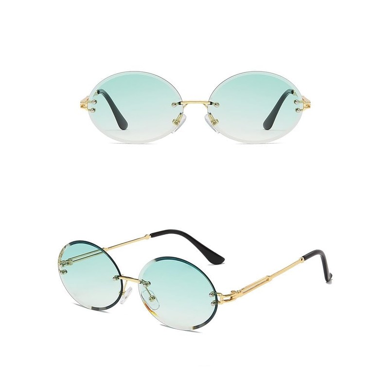 OSAGAMA Mode Sonnenbrille Kleine Ovale Randlose Brille für Damen Herren