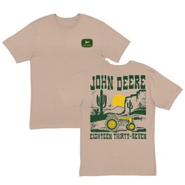 John Deere Mens Western Scene Tractor Cactus Short Sleeve Tshirt in Latte Tan (US, Alpha, Medium, Regular, Regular, Latte Tan)