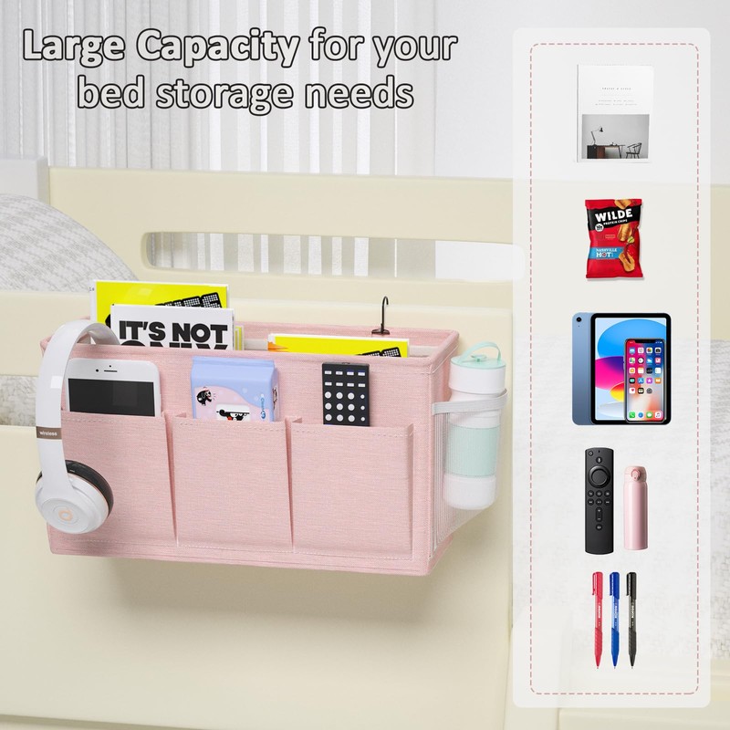 Edudif Dual-purpose Bedside Caddy Bedside Organizer, Bed Caddy with 6