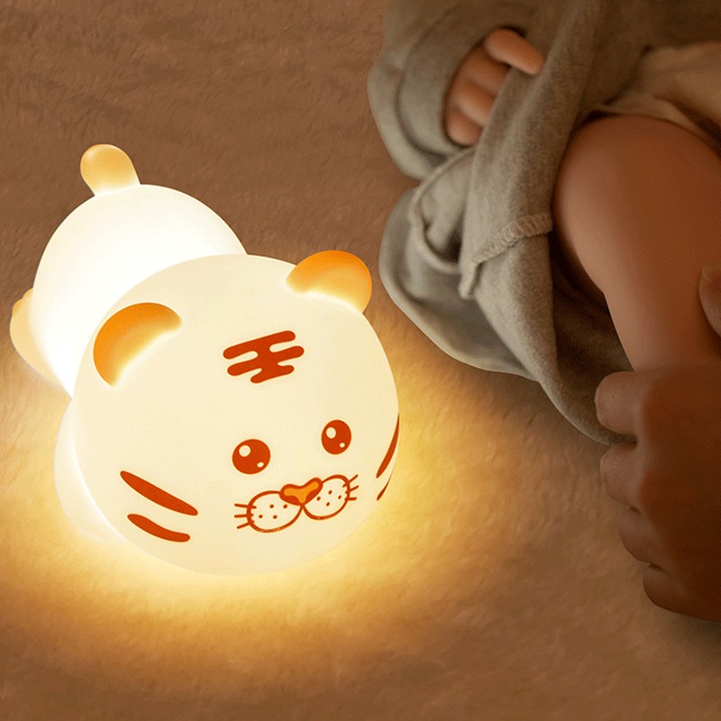Tiger Silicone Lamp Portable Cute Bedside Night Light with Lithium