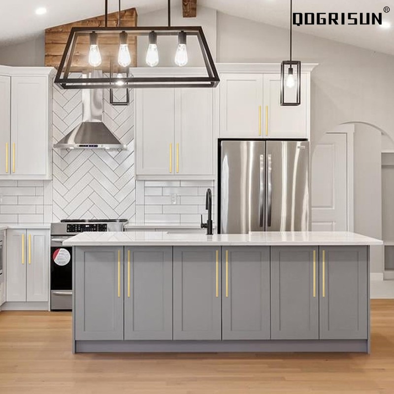 QOGRISUN 2-Pack Solid Brass Cabinet Pulls Hexagon Drawer Handles,7-9/16-Inch Hole