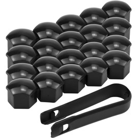 volumoon 20Pcs Wheel Nut Covers 17mm Car Wheel Nut Caps, Nut Bolt Caps Covers, Universal Wheel Bolt Covers, Hexagonal Tire Nut Covers with Removal Tool for Cars, Black