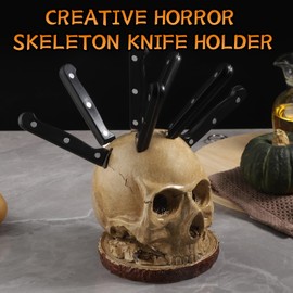 Skull Knife Holder for Kitchen Storage, Funny Skeleton Knife Holder, Creative Horror Kitchen Storage Head Rack, Skeleton Knife Stand for a Scary Party, Unique Fruit Storage Rack Decoration