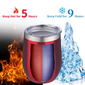 12oz/4 Pack Wine Tumbler Glasses with Lid Stemless Double Wall Vacuum Stainless Steel Travel Tumbler Keeping Cold & Hot for Wine,Coffee,Cocktails,Christmas Drinks-Family and Gifts (Red-4 pack)