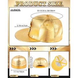 Xtinmee 12 Pcs PU Leather Hip Hop Hats Bulk Flat Brimmed Hat Gold Funny Hat Adjustable Snapback Rock Cap Unisex Rapper Baseball Cap for Men Women Dancing Party Costume