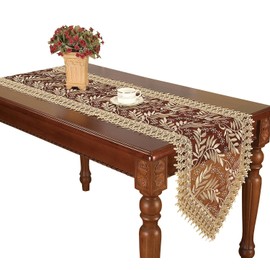 Burgundy Lace Table Runner And Dresser Scarves Embroidered Leaves 16 By 60 Inch