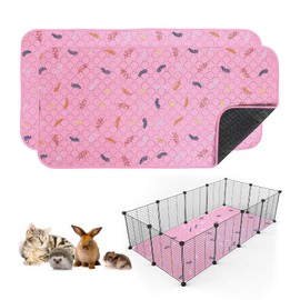 Sunheir 2 Pack Washable Guinea Pig Pee Pads, 24" x 48" Waterproof Reusable Guinea Pig Cage Liners, Absorbent Bedding Training Mat for Small Animal Guinea Pigs Rabbit Bunny Hamster - Pink