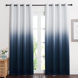 NICETOWN Blackout Curtains 63 inches Long, Room Darkening Navy Blue and Greyish White Curtains Ombre for Bedroom Grommet Thermal Insulated Gradient Curtains for Living Room, 2 Panels, 52x63 inch