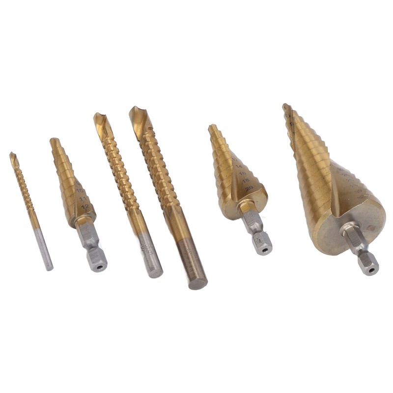 6Pcs/Set Spiral Grooved Step Drill Bit Hex Shank Stepped Drills
