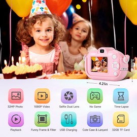 YEEHAO Kids Camera for Toddler Girls Boys Aged 3-9, YEEHAO 32MP Kids Toys Digital Camera 3 4 5 6 7 8 9 Year Old Girls, Children Birthday Gift for Kids