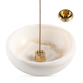 Koville Turkish Natural Marble Incense Holder, Incense Holders for Sticks, Sturdy Incense Burner Ash Catcher, Ideal for Meditation, Relaxing, Easy to Clean(Onyx White)