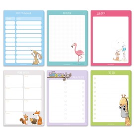 6 notepads DIN A6 with 50 sheets printed on one side - notes, do not forget, weekly planner, shopping list, to-do list