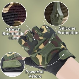 CubePlug Kids Half Finger Fingerless Cycling Gloves - Breathable, Non-Slip, Shockproof, UV Protection Kids Mittens - Perfect for Outdoor Sports, Training, Climbing, Skateboarding (Camo, M)