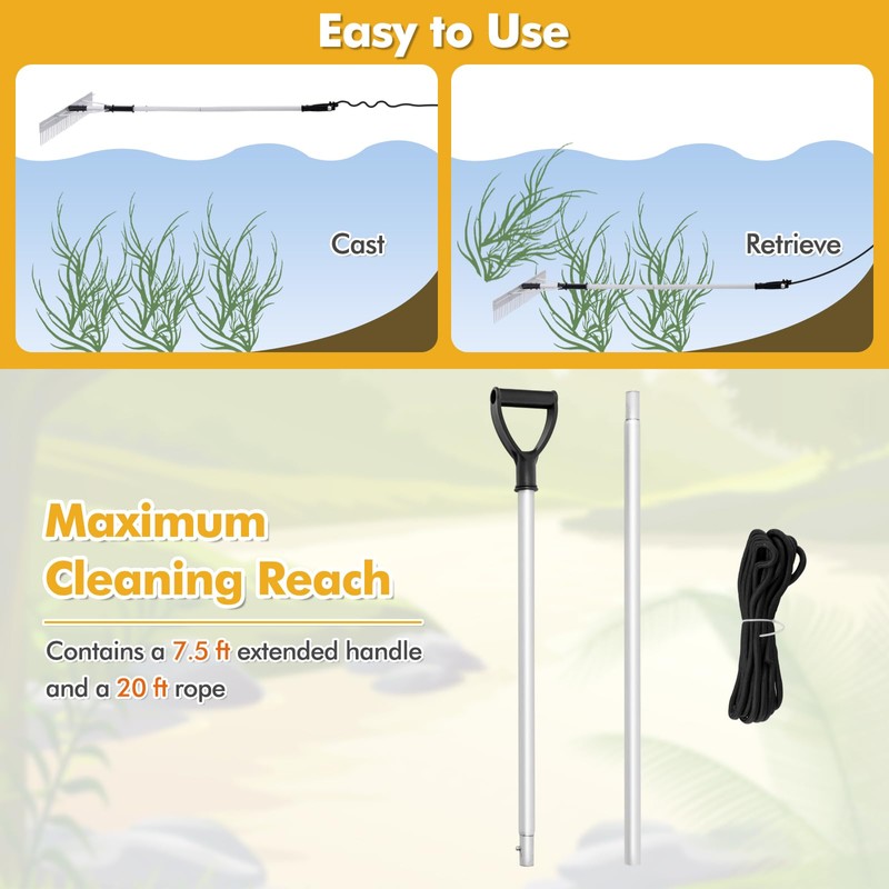 IRONMAX Lake Rake, 36’’ Folding Aluminum Aquatic Weed Rake Weed