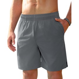 Milin Naco Mens Swim Trunks 7 inch Quick Dry Board Shorts with Zipper Pockets Bathing Suit Men Beach Shorts with Drawstring Dark Grey