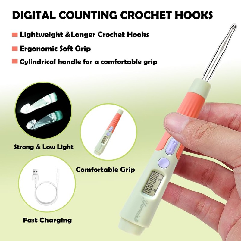 Yarniss Counting Crochet Hooks Set, 18 Size Light Up Crochet