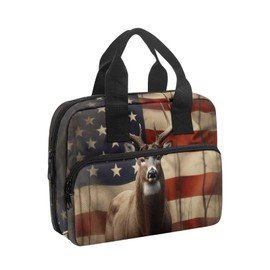 Rchsomd Deer American Flag Print Bible Cover for Men Women Large Capacity Bible Cover Case with Handle Waterproof Bible Case with Zipper Portable Bible Bag for Bible Study