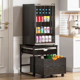 TC-HOMENY Mini Fridge Stand with Storage Drawer, 300 lb Load Capacity Mini Fridge Stand with Lockable Wheel, Beverage Compact Refrigerator Stand Storage Cabinet, Dorm Fridge Stand