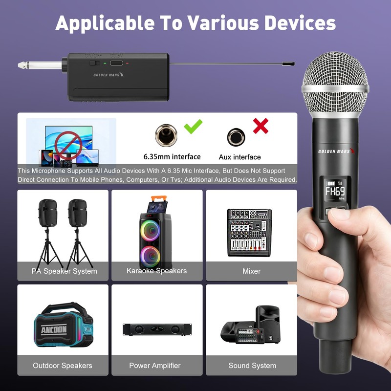 Handheld Wireless Microphones for Karaoke Singing with 500 FT Reception