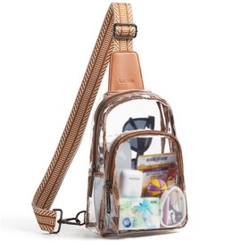 LATMAP Clear Bag for Stadium Events, Clear Purses for Women Men Large Crossbody Fanny Pack Backpack Bag Purses for Concerts Sports, Brown