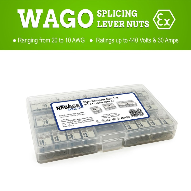 WAGO 221 Series 10 AWG 24pc Splicing Wire Connector Assortment