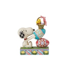 Enesco Peanuts by Jim Shore Collection Snoopy and Woodstock with Stacked Easter Eggs Figurine- Stone Resin Hand Crafted Painted Collectible Peanuts Snoopy Figurines Easter Home Decor Statue, 5.83 Inch