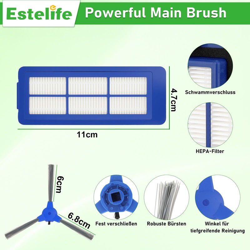 Estelife Pack of 14 Side Brushes and Filters for Eufy