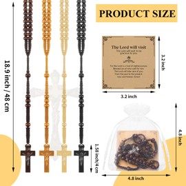 Taikula Wooden Catholic Bead Necklace with Organza Bags Baptism Favors Catholic Gift, Jesus Cross Jerusalem Holy Land Religious Jewelry Gift for Men Women(12 Pcs)