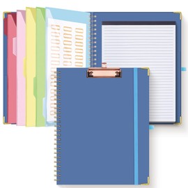 HAUTOCO Clipboard A4 Folder with Refillable Lined Notepad, Clipboards with 5 A4 Folders Storage 10 Pockets, A4 Clipboard with Lid, Spiral Clip Board for School, Office, Dark Blue