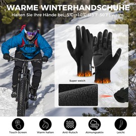 AURUZA Winter Touchscreen Gloves Winter Gloves for Men Women Cycling Gloves Men Winter Cycling Gloves Man Winter Sports Gloves Outdoor Gloves Waterproof Black L