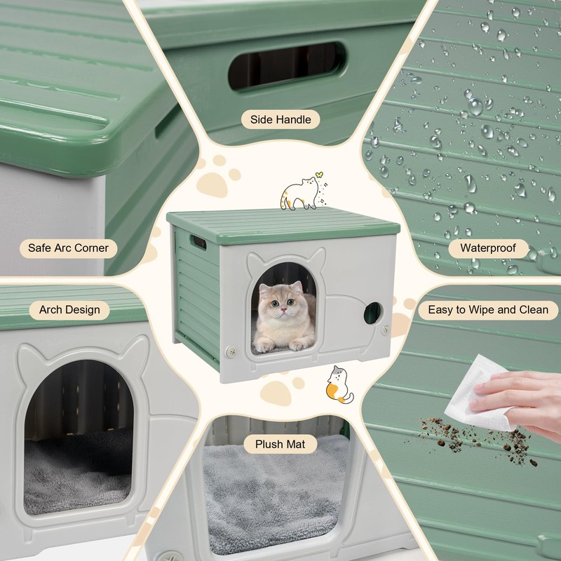 Plastic Cat House for Indoor Outdoor, Weatherproof Outside Cat House