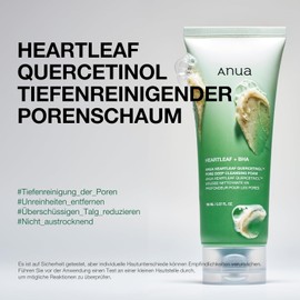 Anua Heartleaf Quercetinol Pore Deep Cleansing Foam Facial Cleanser for Double Cleansing, BHA, Hyaluronic Acid, Glycerin, Face Wash, Blackhead Remover, Korean Skincare, 5.07 fl.oz