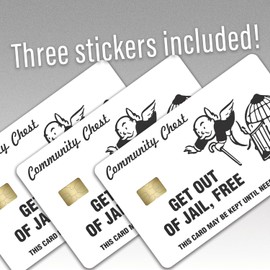 KCD Get Out of Jail Free Credit Card Sticker 3-Pack - Blue, Orange, Pink, White - Debit Card Skin Cover Vinyl Decals - Protect & Personalize Credit/Debit Cards - Slim, Waterproof, Durable (White)