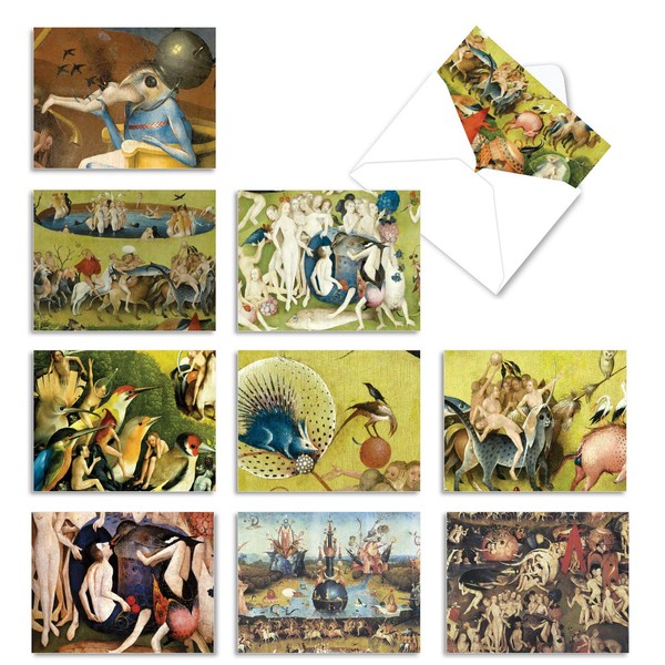 The Best Card Company - 10 Boxed Note Cards Blank (4 x 5.12 Inch) - Bulk Assorted Cards, Vintage Artwork - Hieronymus Bosch M6468OCB