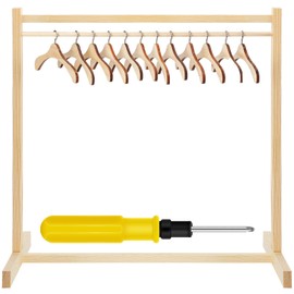 Estune 15.7 Inches Dog Garment Rack with 12 Wood Pet Clothes Hanger Wooden Dog Dress up Storage Small Dog Closet Pet Clothes Organizer Accessories for Doll Cat and Puppy (Small)