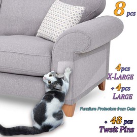 8 Pcs Furniture Protectors from Cats, Cat Scratch Deterrent, Couch Protector 4 Pack X-Large (17"L 12"W) + 4 Pack Large (18"L 9"W) Cat Repellent for Furniture, Stop Pets from Scratching Furniture Couch