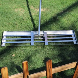 PMKBVI 35" x 10" Lawn Leveling Rake, Heavy Duty 304 Stainless Steel Lawn Leveler with 6.5ft Extra Long Handle, Professional Yard Soil Leveling Tool for Dirt, Sand, Compost & Topdressing