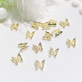KACHIMOO Gold Butterfly Nail Charms,50 Pieces Nail Charms Nail Butterfly Charms for Acrylic Nails DIY Craft Nail Art Accessories (Gold)