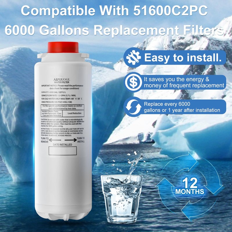 AIZGUOGL Compatible with 51600C2PC Filter, Replace for Elkay Water Filter