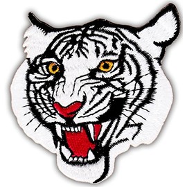 White Tiger Head Sew-On Badge / Iron-On Patch ca. 7.5 cm, White
