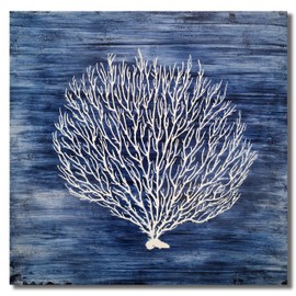 Yihui Arts Navy Blue Canvas Wall Art Hand Painted White Coral Painting Modern Abstract Tree Pictures Coastal Artwork for Bedroom Living Room Bathroom Decor
