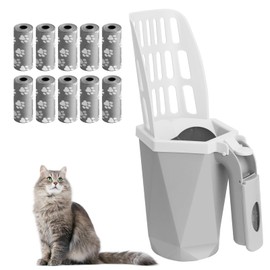 Austepax Cat Litter Scoop - Integrated Litter Scooper with Litter Box, Removable Deep Shovel and Large Capacity Waste Container - Sturdy and Durable, Easy to Clean and Use(150 Bags) Grey