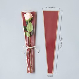 100 Pcs Clear Gold Edge Rose Packaging Bag Single Rose Packaging Bag, Waterproof Floral Wrapping Paper (red)