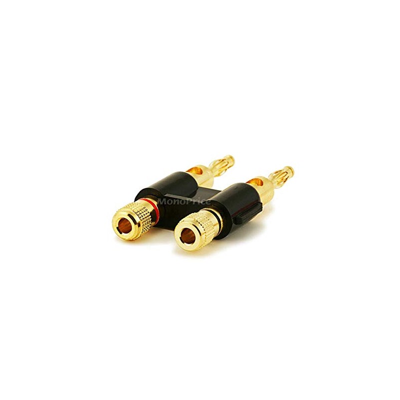 Monoprice Dual 24k Gold Plated Speaker Banana Plugs, Black