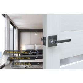 Avalon 0590 'Nika' - Modern Door Handle Lever Set in Satin Gunmetal Finish (Privacy/Passage)
