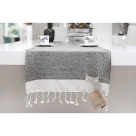 Smyrna Turkish Cotton Original Turkish Table Runner Vintage Series |15 x 108 Inches | Vintage Farmhouse Table Runners for Home Dining Table Decor and Bohemian Wedding Decoration (Dark Gray, 15 x 108)