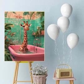 Giraffe Diamond Art Kits for Adults,DIY 5D Giraffe in The Bathtub Diamond Painting for Beginners,Round Full Drill Diamond Dots Paintings Picture Gem Art Craft for Home Wall Art Decor Gifts 12x16inch